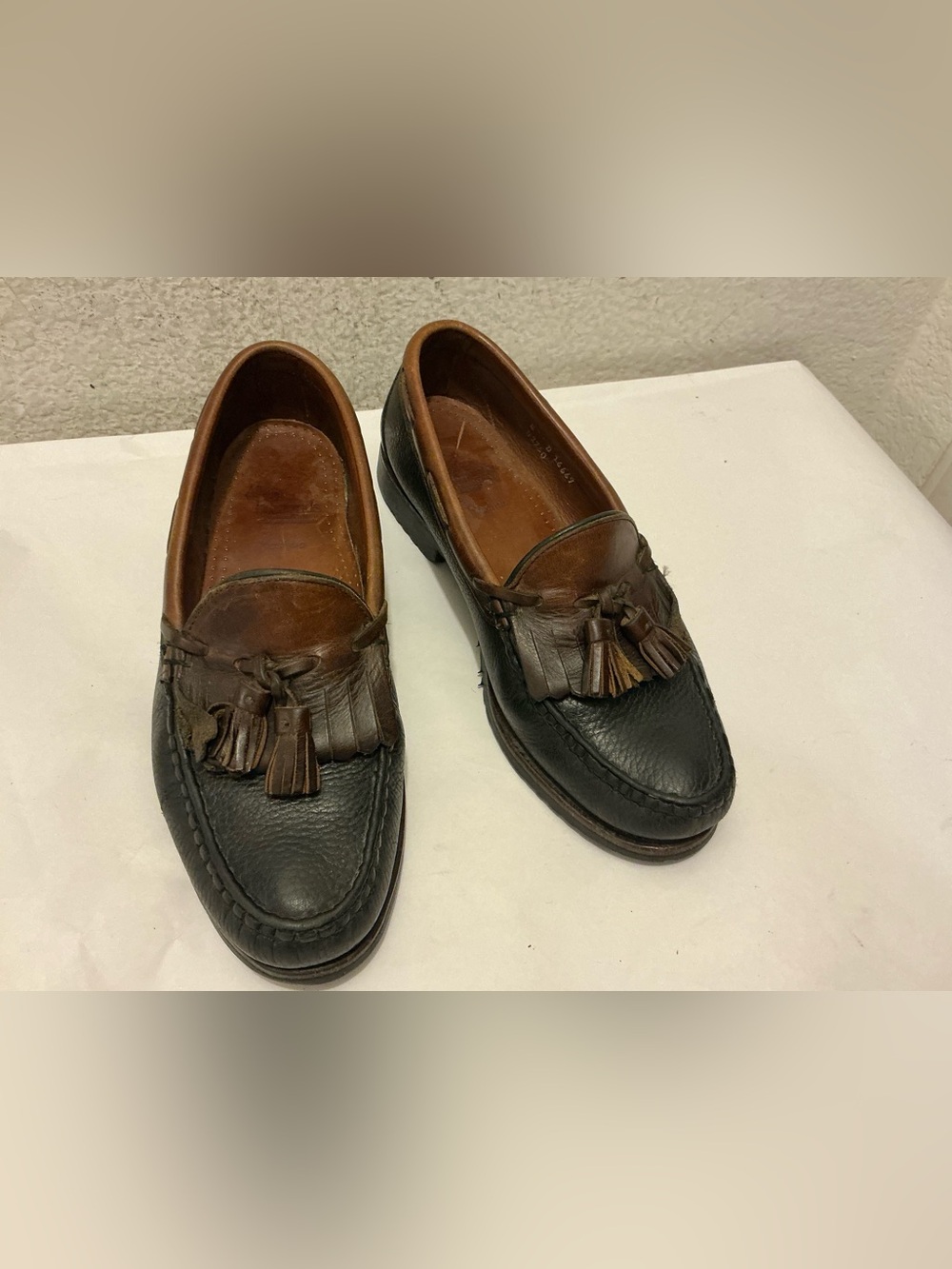 Allen Edmonds Two-Tone Black and Brown Leather Tassel Loafers